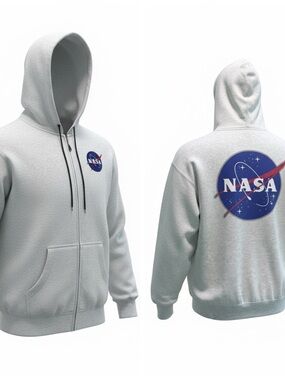 NASA Logo Hoodie XL Gray Zip-Up Sweatshirt | Kennedy Space Center Style